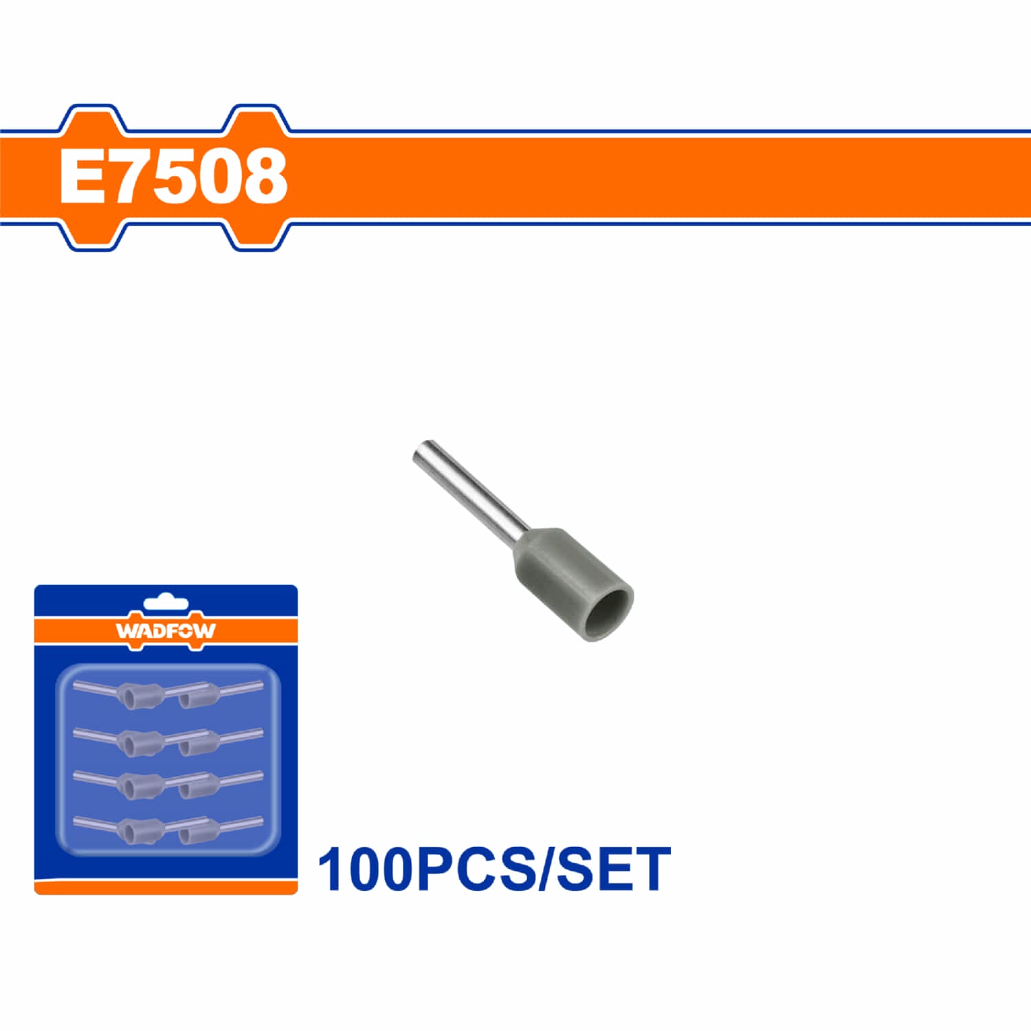Terminales conectores para cables eléctricos E7508 Set 100 pzas Color gris Crimpado eléctrico.