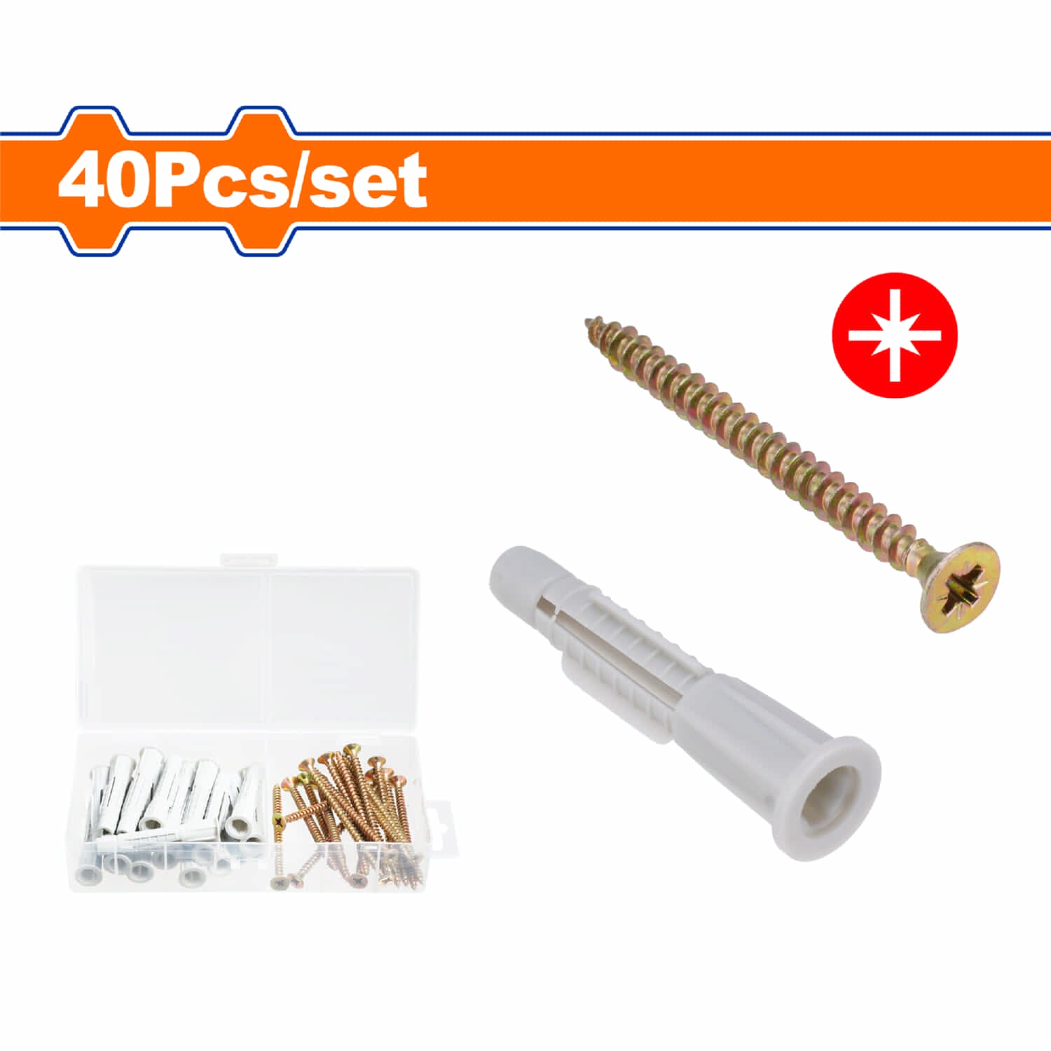 Tornillos para aglomerado  5x80mm (20 pzas) y Anclajes de plástico 10x62mm (20 pzas). Acero al Carbono Galvanizado. Pozidrive. Set de 40 piezas. Madera comprimida.