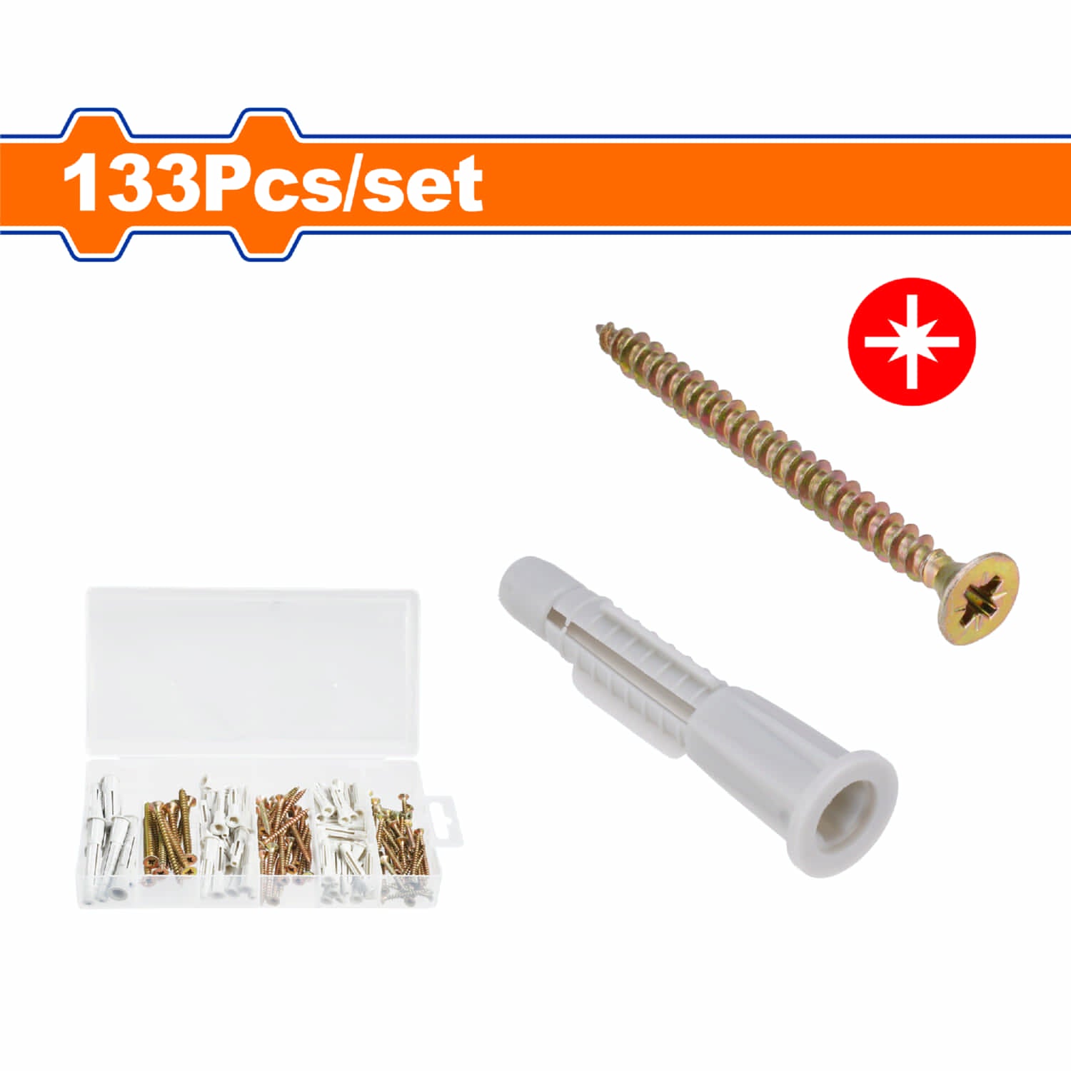 Tornillos para Aglomerado 3.5x35mm (35 pz), 4x40mm (25 pz)  5x60mm (10 pz)  y Anclajes de Plástico 5x31mm (35 pz), 6x37mm (20 pz), 8x52mm (8 pz) Galvanizado, Pozidrive.Set 133 Pzas. Madera comprimida.