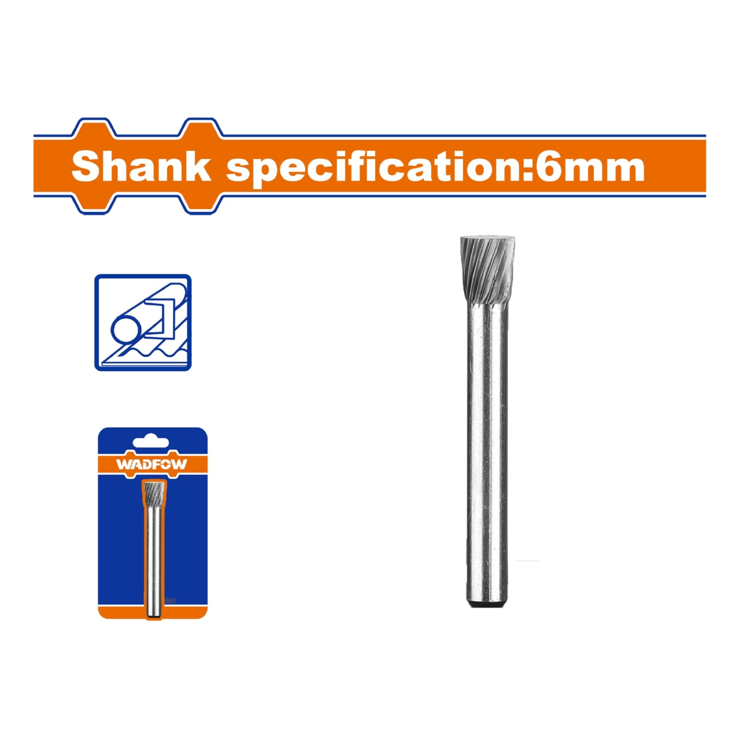 Fresa Lima rotativa Cílindrica de HSS. Vástago: 6mm. Cabeza:8mm. Para mototool.