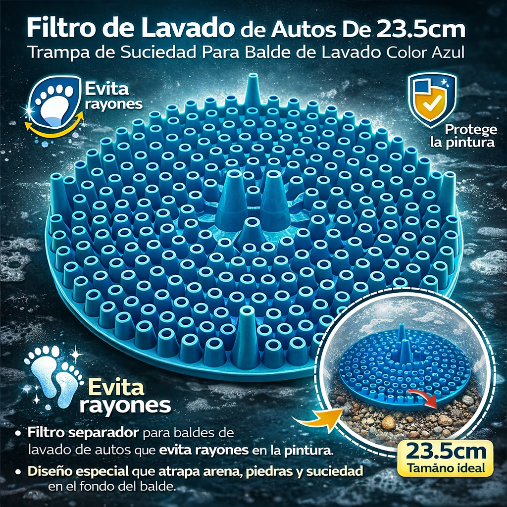 Filtro de Lavado de Autos De 23.5cm. Trampa de Suciedad Para Balde de Lavado Color Azul. Rejilla Reparadora Para Cubeta Para Detailing