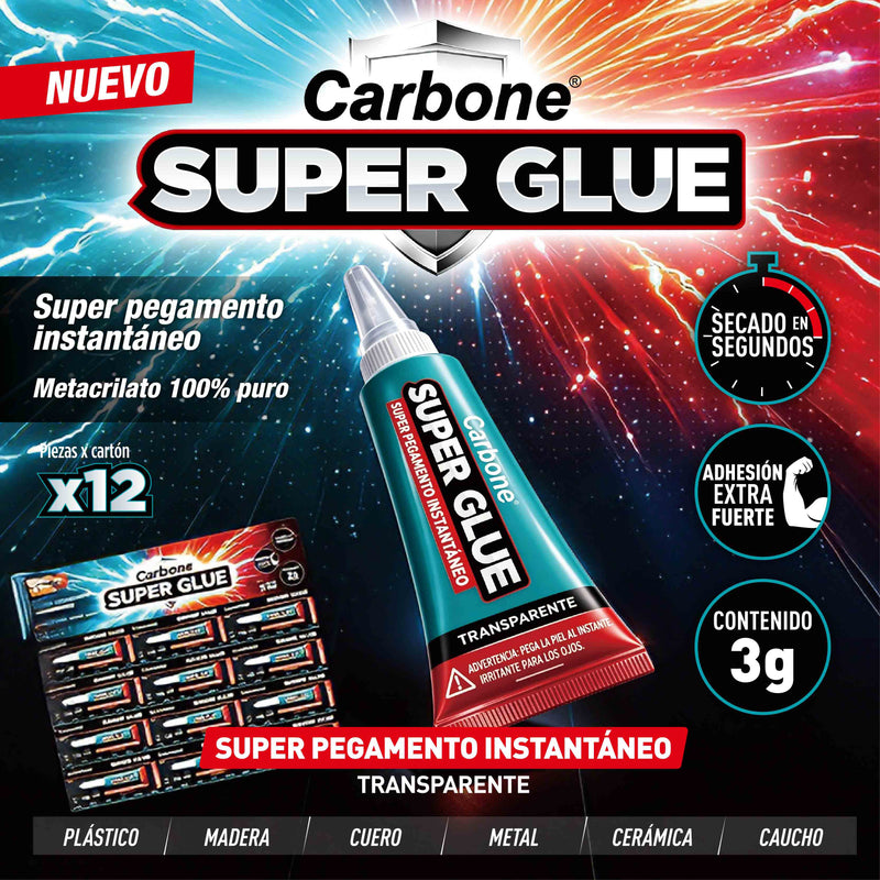 Crazy Glue (Carton De 12Pcs) Super Pegamento “Super Glue” Transparente, metacrilato 100% Pura. 3 gr