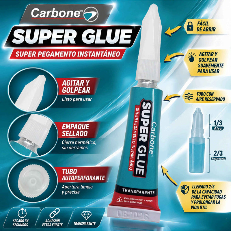 Crazy Glue (Carton De 12Pcs) Super Pegamento “Super Glue” Transparente, metacrilato 100% Pura. 3 gr
