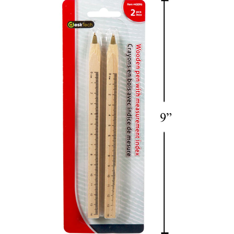 Bolígrafo de madera Desk Tech con índice de medidas, blíster, paquete de 2