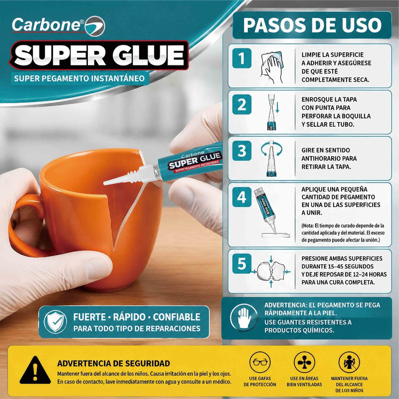 Crazy Glue (Carton De 12Pcs) Super Pegamento “Super Glue” Transparente, metacrilato 100% Pura. 3 gr