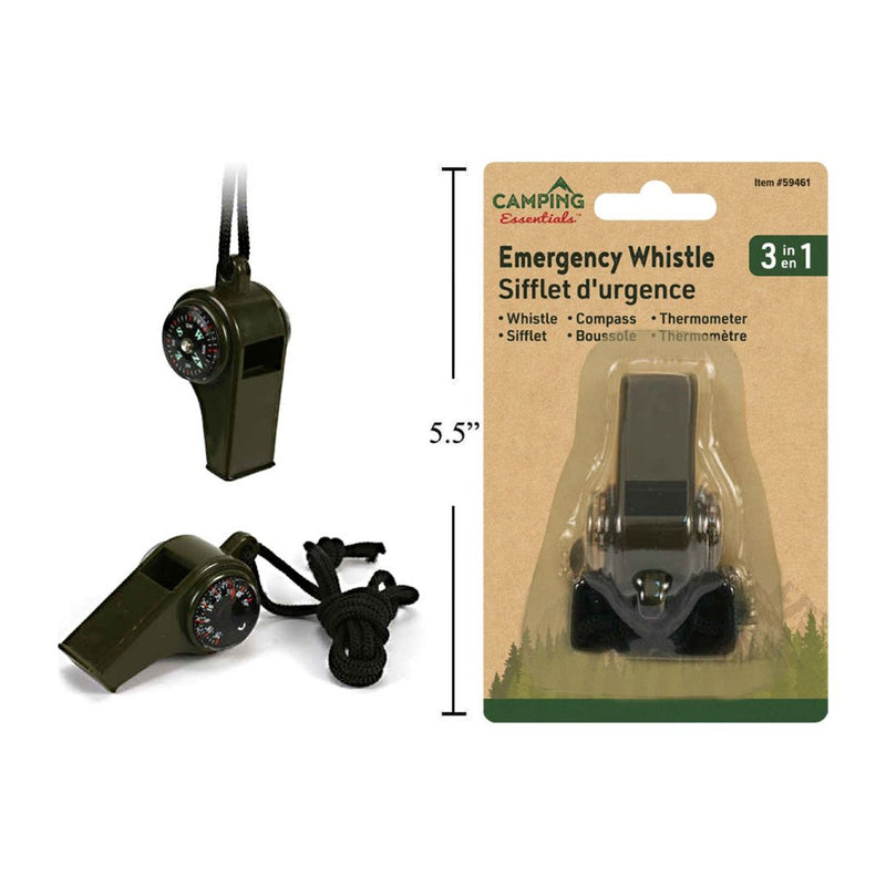 Silbato de emergencia / brújula y termómetro para acampar 3 en 1