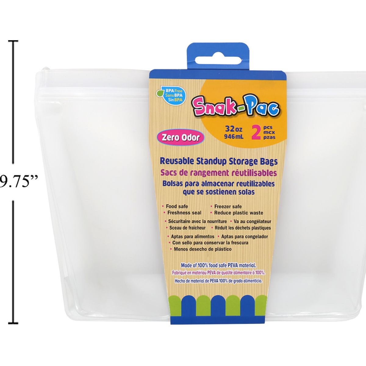 Bolsa de almacenamiento vertical reutilizable Snak-Pac, 2 unidades, 32 oz