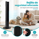 Abanico de Torre 33" (84cm) con Control Remoto 45W. Ventilador de 3 Velocidades y Oscilación 90°. Color Negro 110V.