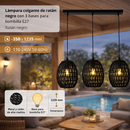 Lámpara Colgante de Ratán Negro 3XE27 Iluminación Natural y Elegante 350x1235mm