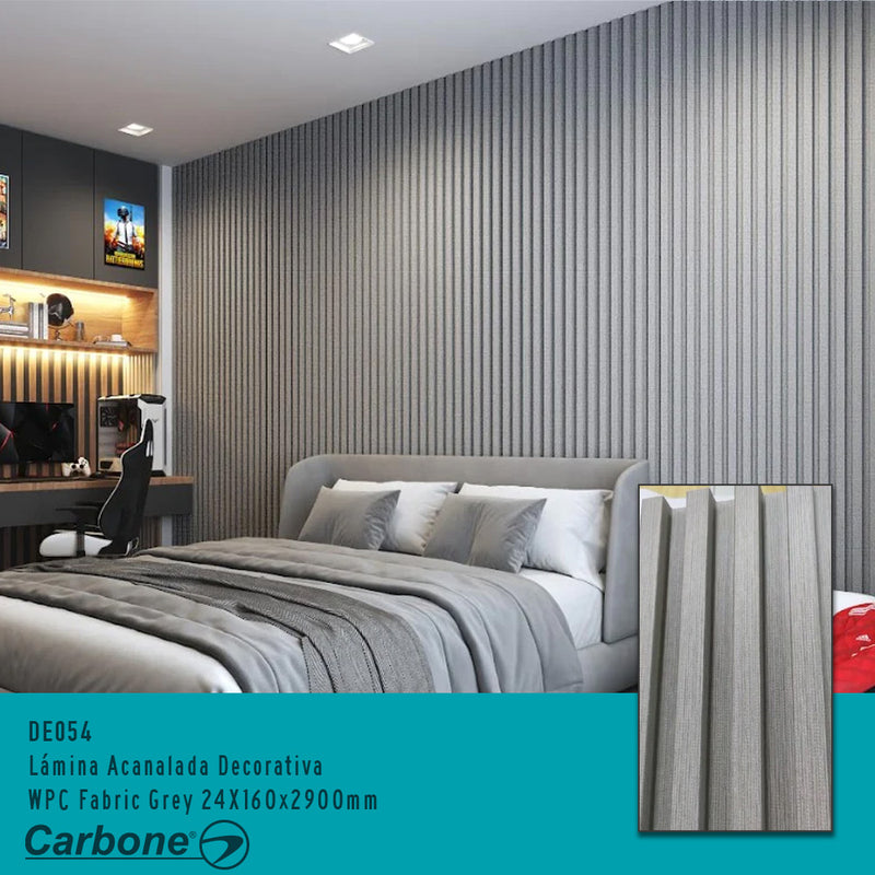 Lámina Acanalada Decorativa WPC Fabric Grey 24X160x2900 mm