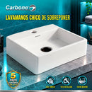 Lavamanos Chico de Sobreponer con perforación de grifo Rectangular 34x29x12 cm Cerámica Sanitaria Premium, Diseño Moderno