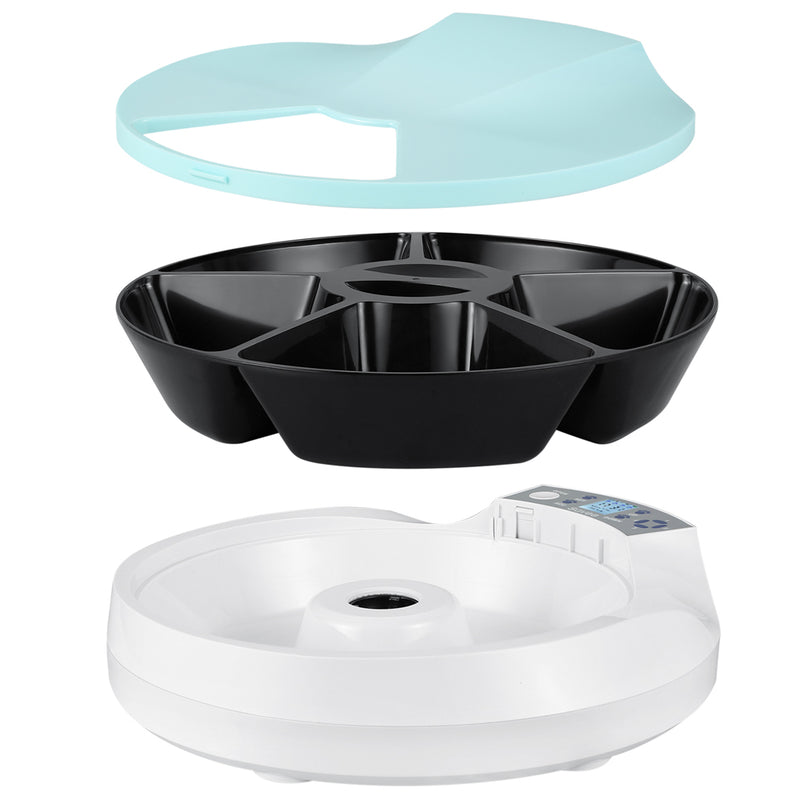 Dispensador de alimentos inteligente para mascotas de 5 compartimentos 270ml c/u. Color azul