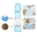 Dispensador portatil de comida y agua con bebedero. Color Azul. Capacidad 258ml Agua y 200ml comida.