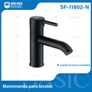 Llave de Lavamanos Monomando. Grifo Mezclador negro con Cartucho Cerámico. Pluma Acero inoxidable.