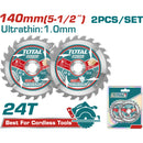 Discos 5 1/2" Sierras Ultra Fina 1.0mm TCT 140mm 24T. Set de 2 piezas. Ideal para sierra circular. Uso Madera.