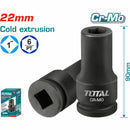 Socket de Impacto 1". Medida: 22 mm. Longitud: 90 mm. Material: CrMo. Extrusión en frío.