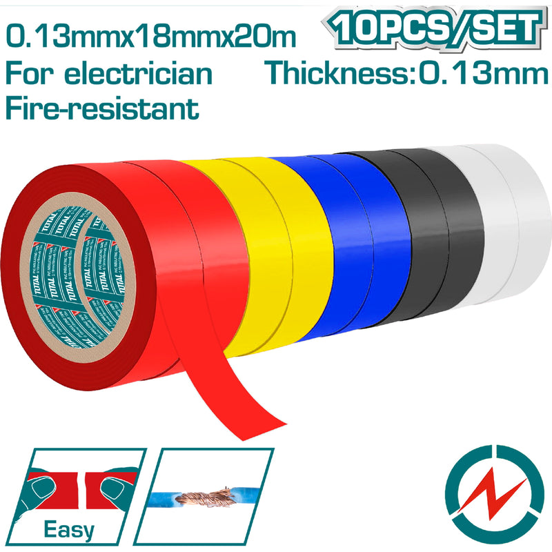 Gutapercha tape eléctrico de PVC Puro.18mmx20m. Espesor: 18mm. Ancho 0.13mm. Variados (set de 10)