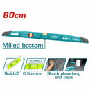 Nivel de albañil 80cm para Nivelacion de Cerámicas con Goma para Martillar Precisión 0.5mm/m Superficie inferior finamente rectificada. Burbujas horizontales y verticales.