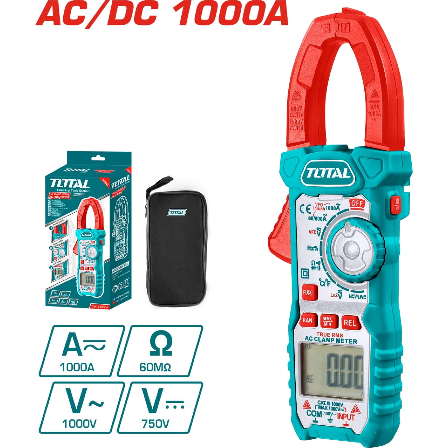 Amperímetro Pinza Amperimétrica 6000 Counts Data Hold DC/AC