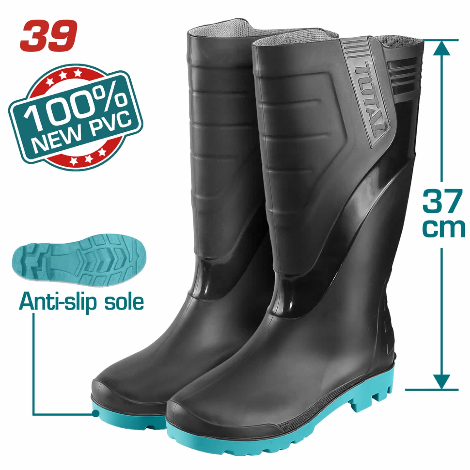 Botas extra altas de 100% PVC/Nitrilo.