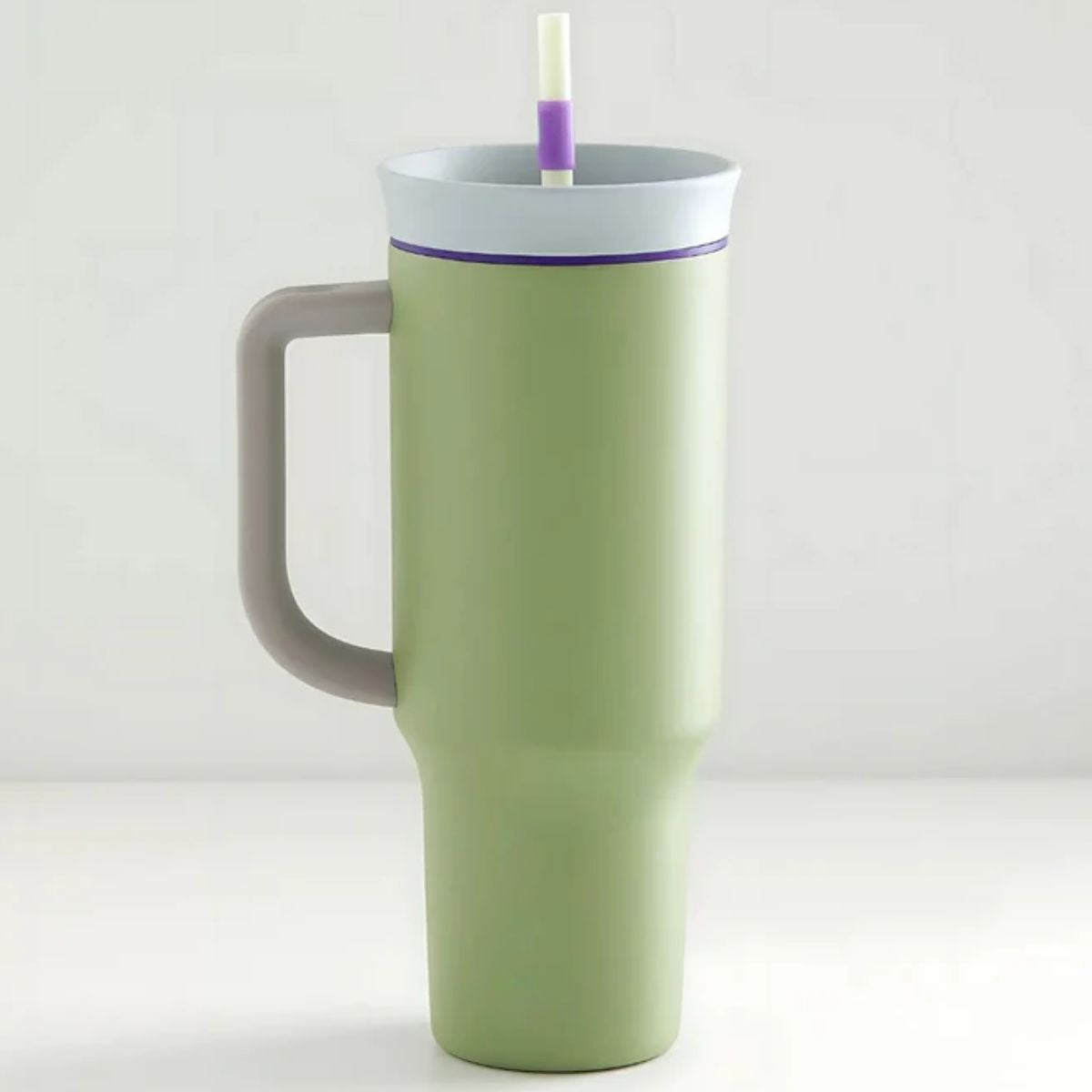 Botella De Agua Termo De 40 oz con carrizo. Vaso Térmico De Acero Inoxidable con popote y asa. Color verde.