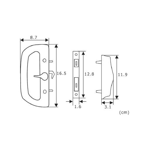 Cerradura-Tirador Negro Para Puertas Correderas De Aluminio. Con Cilindro Y 2 Llaves.