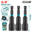 Set 3pcs Copas hexagonales magneticas 3/8". Largo 65 mm. Material: 50BV30.