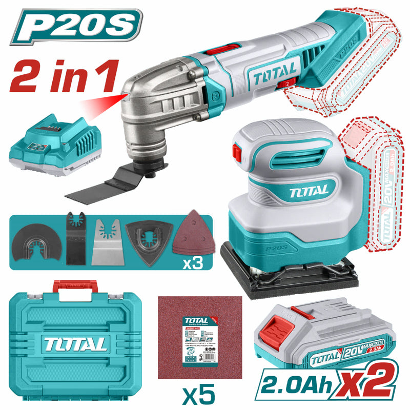 Combo del Mes Total Flexible Multitool 20V y Lijadora Inalámbrica 20V con Batería y Cargador. POCAS UNIDADES