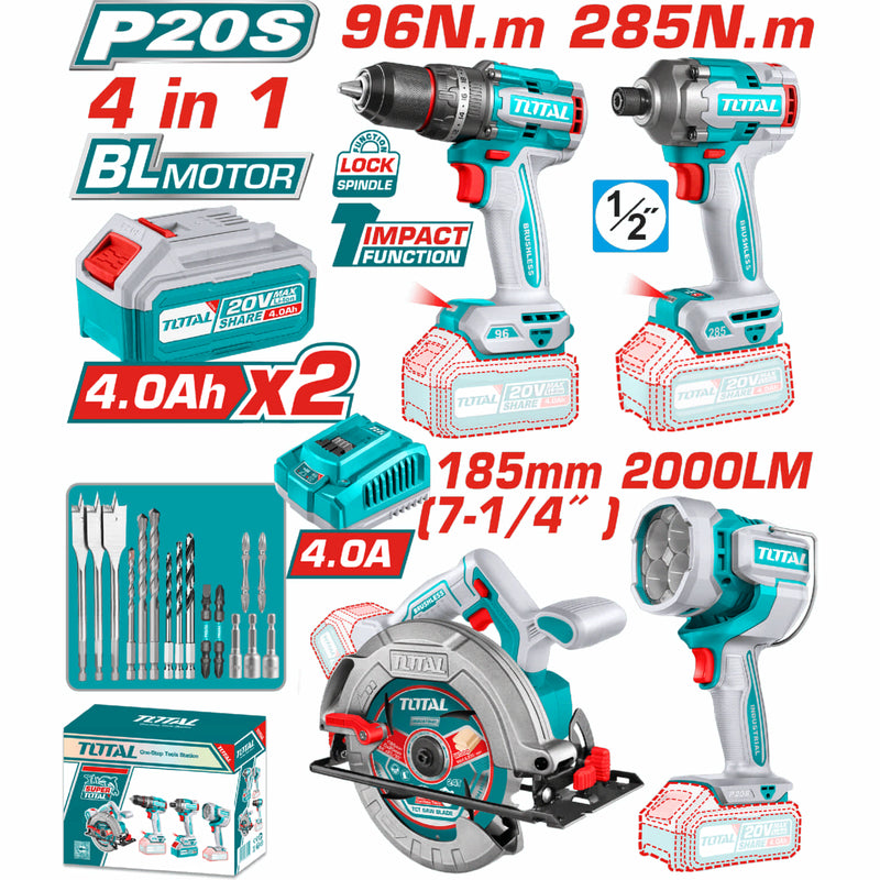 Super Combo del Mes Total 20V Taladro 96Nm Atornillador 285Nm Sierra y Lámpara 22.5W COMBOS POCAS UNIDADES