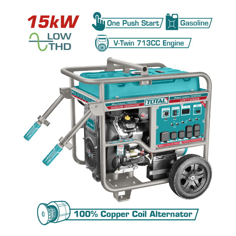 Generador a Gasolina 15,000 watts 15kW 110-120V 60Hz 3600rpm 40L Motor Bicilíndrico V. Encendido con botón. Planta