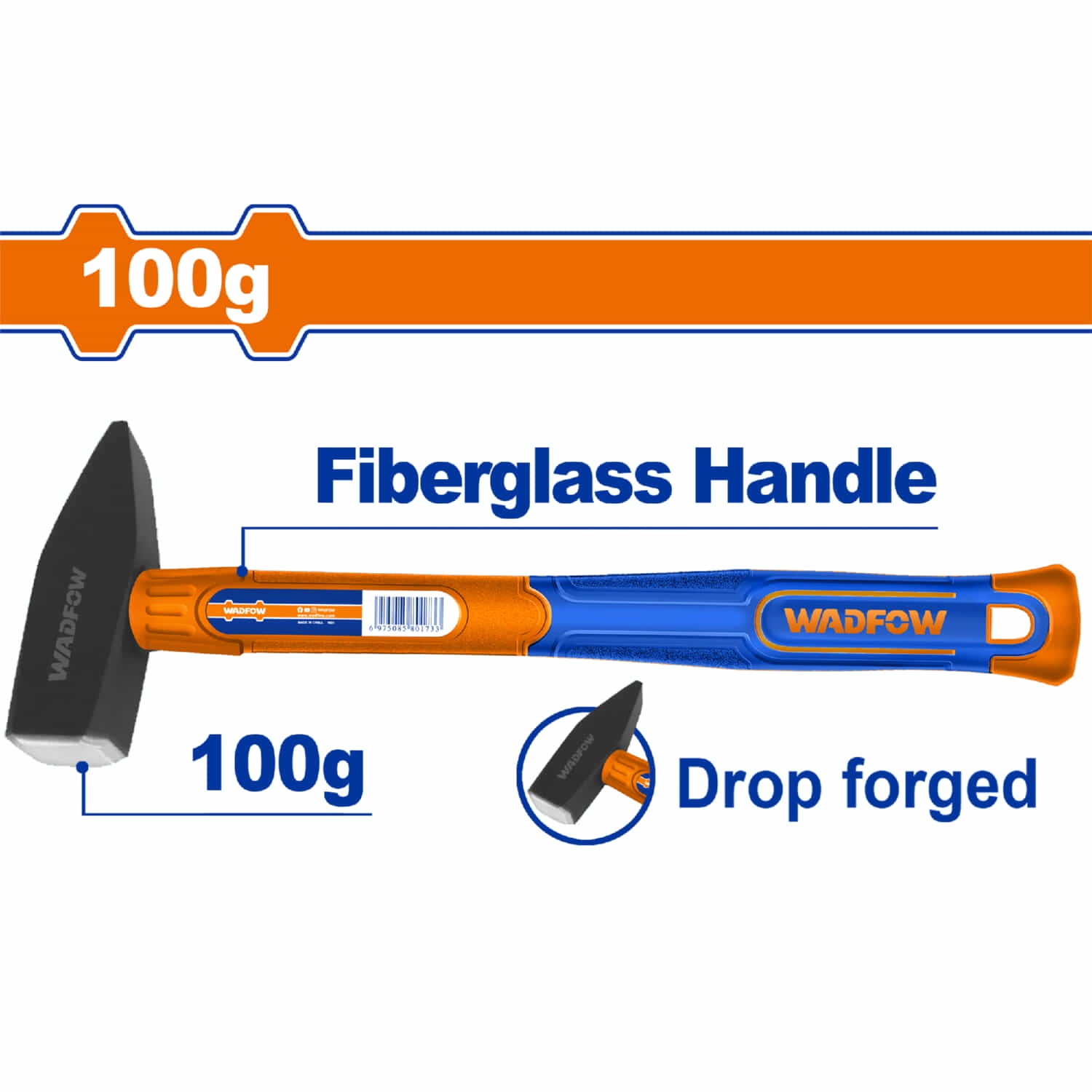 Martillo Forjado 100g. Tratamiento térmico. Acero al carbono #45. Mango Fibra de Vidrio.