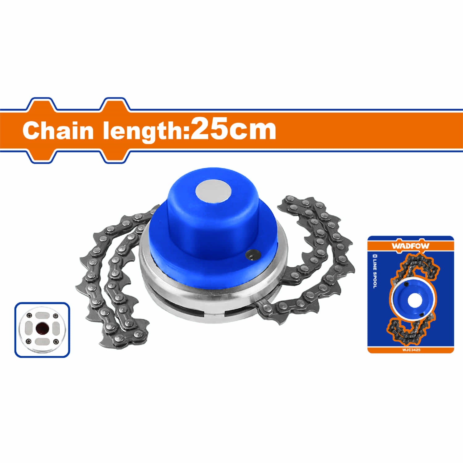 Cabezal de Cadena para desmalezadora cortagrama para hierba alta. Longitud:25 cm. Longitud saliente: 12.5 cm Compatible con: WGM1543 WGM2543 WGM1552 WGM2552 WGM1562 WGM2562 WGM4552 WGM3A52