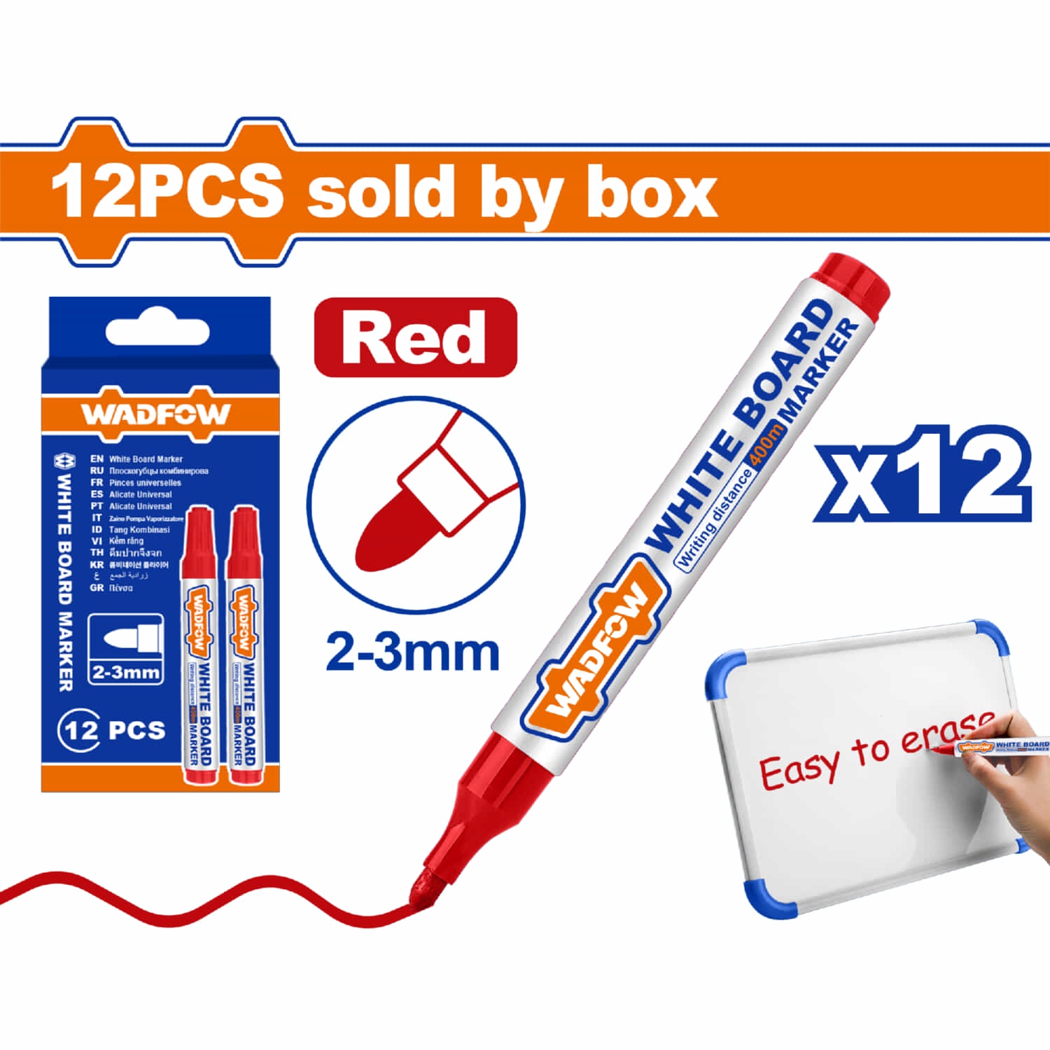 Marcadores para tablero punta biselada 2-3mm Rojo Set 12 pzas. Se borra fácil. Rotulador pizarra Piloto Plumon