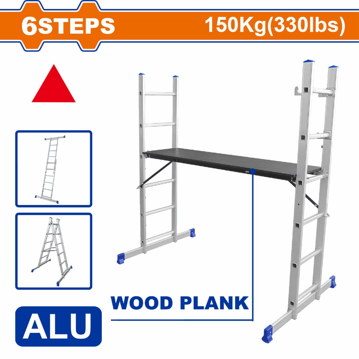 Andamio Plegable de Aluminio. Carga Máxima 150Kg 6 peldaños. Tamaño Abierto: 1600x400x1675mm Extensible