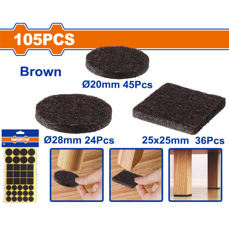 Almohadillas autoadhesivas color Marrón. Tamaños surtidos Grosor: 3mm Set de 105 piezas.  Fieltros parches deslizadores