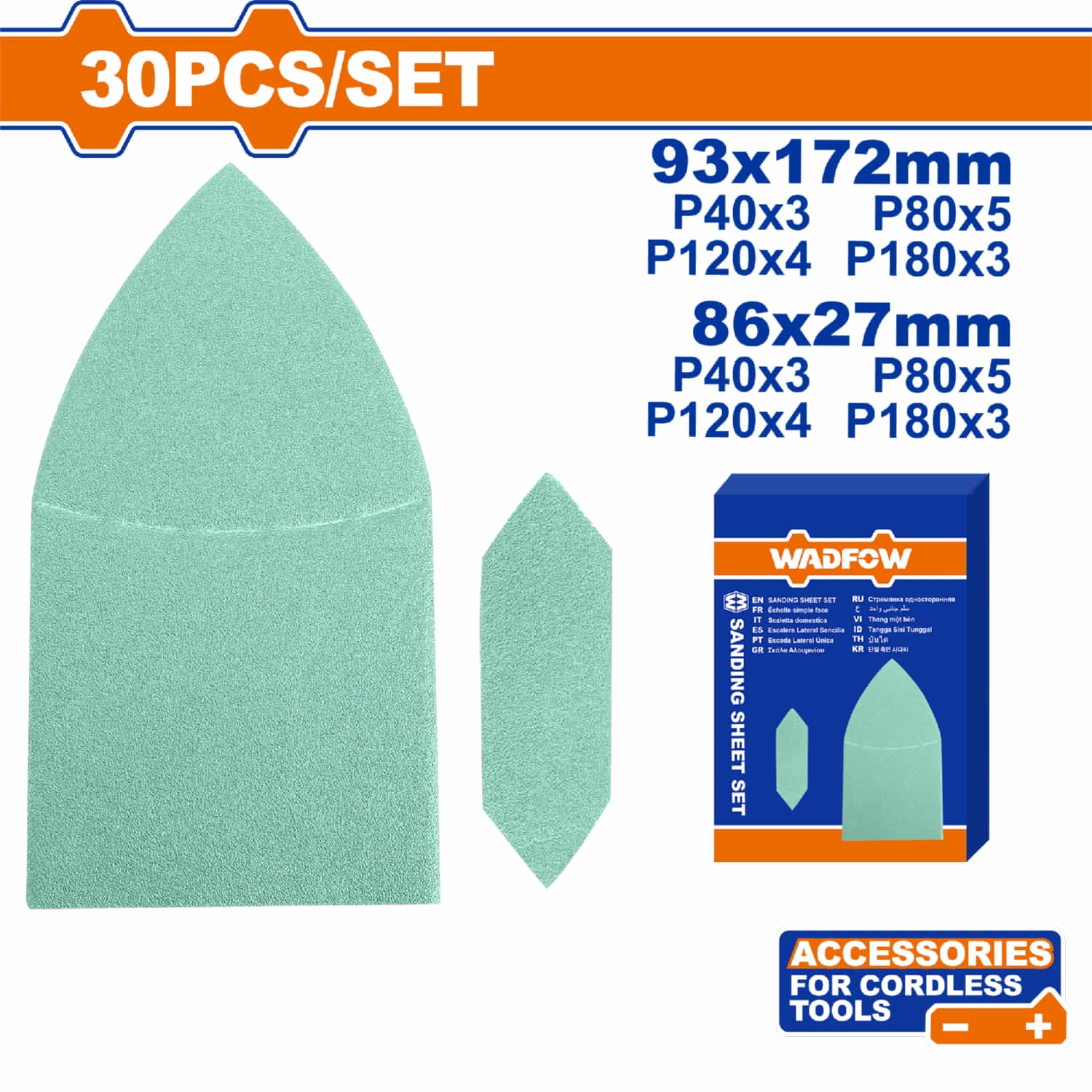 Papeles de Lijas para Lijadora Delta 93x172mm y 86x27mm P40 P80 P120 P180. Ideal madera, metal, paredes. Set 30 pzas.