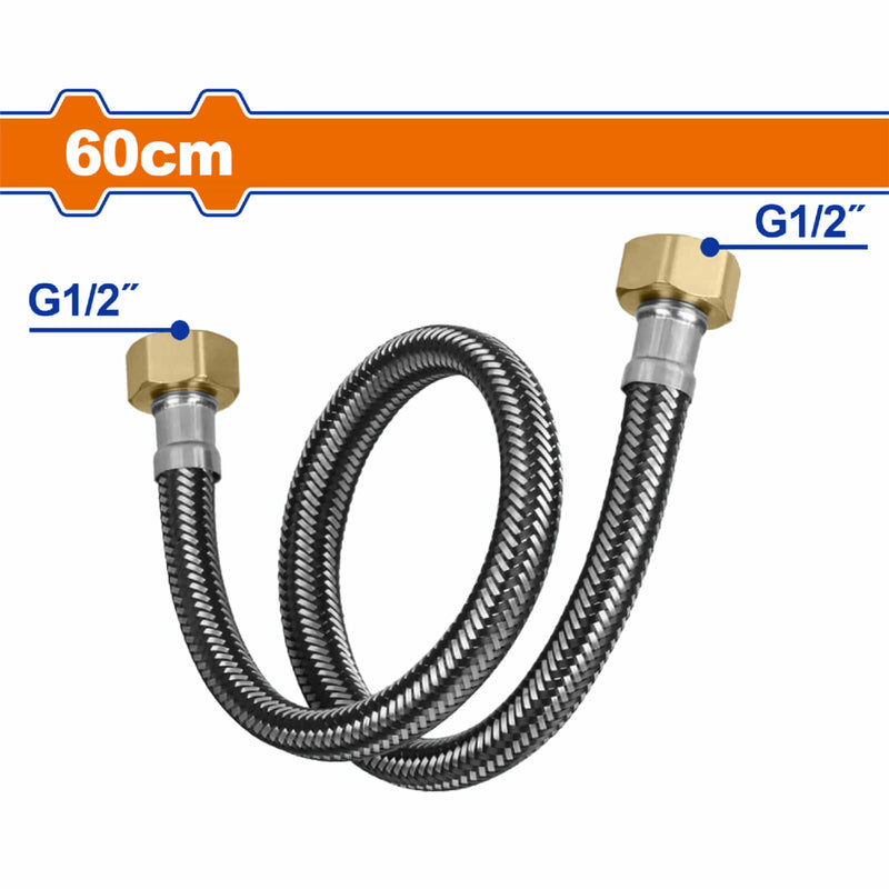 Manguera lavamanos griferia Flexible con tornillo de doble extremo 60cm 1/2" x 1/2" Material niquelado.