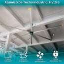 Abanico de techo industrial HVLS 6 aspas diametro 18 pies (5.52m)  ahorrador, cubre 11400 metros cubicos por minuto Monofasico 110V / 60Hz - 1200w/3.6Amp super silencioso ventilador