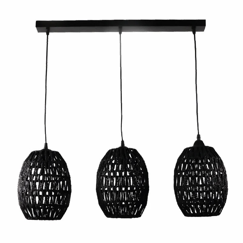 Lámpara Colgante de Ratán Negro 3XE27 Iluminación Natural y Elegante 350x1235mm
