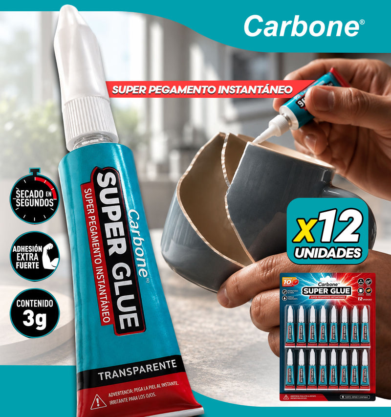 Crazy Glue (Carton De 12Pcs) Super Pegamento “Super Glue” Transparente, metacrilato 100% Pura. 3 gr