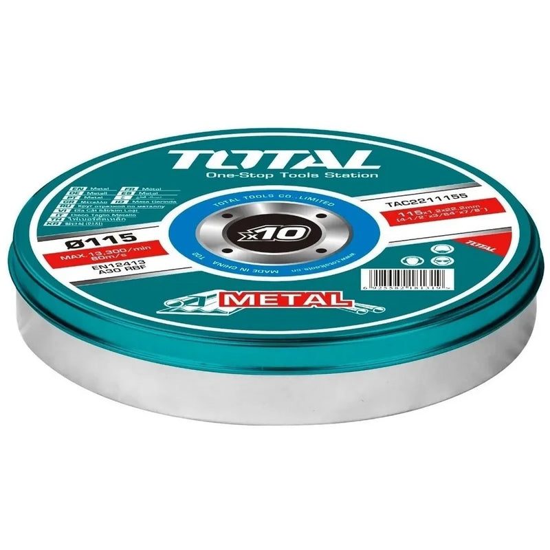 Kit en lata 10 discos corte metal 4 1/2"x1.2 mm x7/8" centro plano