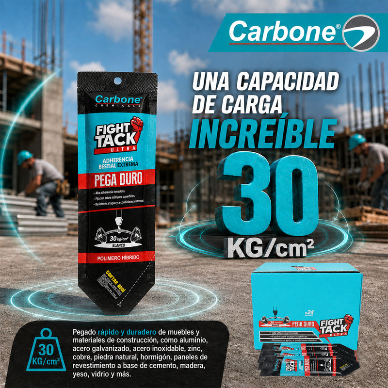 High Tack Carbone Fight Ultra Blanco, Agarre Inicial Inmediato 30kg/cm², Alta Viscosidad 30g Sobre