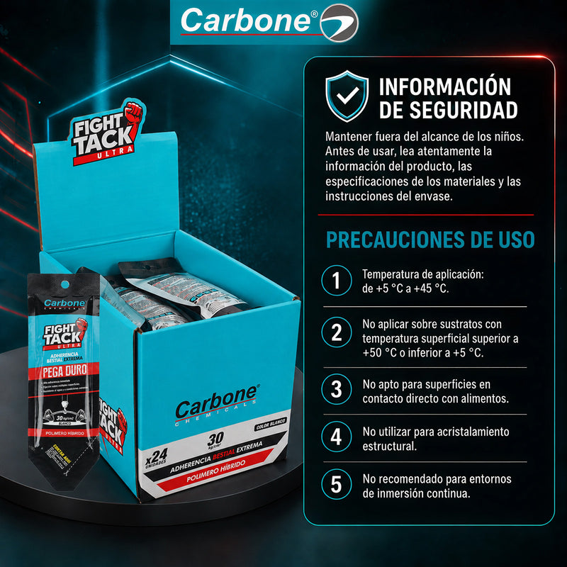 High Tack Carbone Fight Ultra Blanco, Agarre Inicial Inmediato 30kg/cm², Alta Viscosidad 30g Sobre