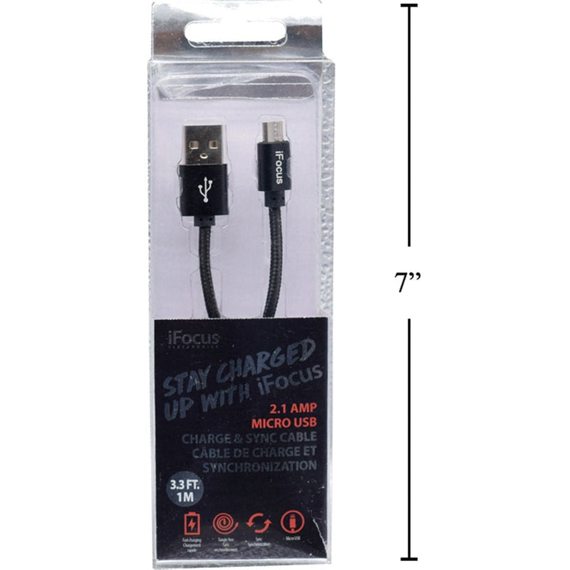 Ifocus, Cable De Sincronización Y Carga Micro USB De 1 M, Negro, Caja De Pvc + Bandeja