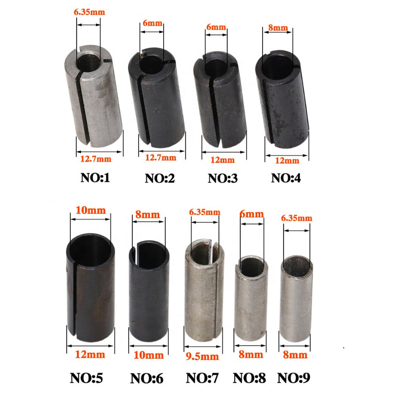 (9 pcs) Adaptadores de vastagos para MotorTool o Routers.
