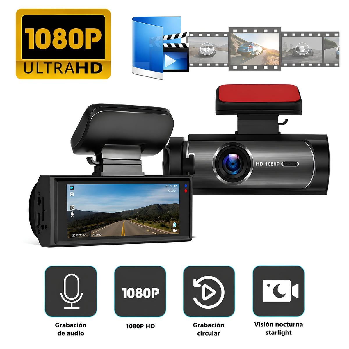 Dash Cam Cámara para Autos 1080P con WiFi, Grabación HD, Visión Nocturna + 32G