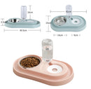 Tazán doble de agua y alimento para mascotas con base y soporte de plástico. Color Rosado