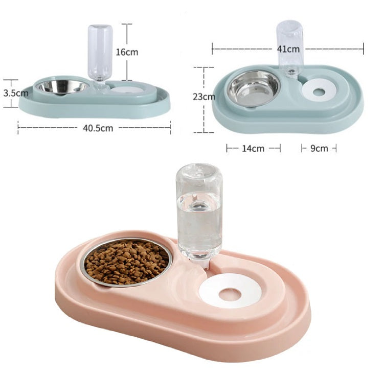 Tazán doble de agua y alimento para mascotas con base y soporte de plástico. Color Rosado