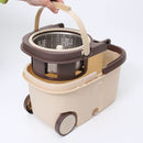 Spin mop Trapeador Giratorio 360° con Cubo Escurridor de Acero Inoxidable. Color Crema. Lampazo Con Mango Ajustable 85 a 115 cm. (Modelo Económico)