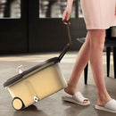 Spin mop Trapeador Giratorio 360° con Cubo Escurridor de Acero Inoxidable. Color Crema. Lampazo Con Mango Ajustable 85 a 115 cm. (Modelo Económico)